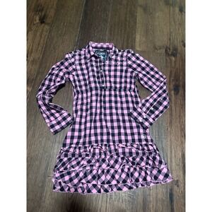 Rare Y2K VS PINK University 
Plaid Button Down Shirt Dress Rhinestone Ruffle Me
